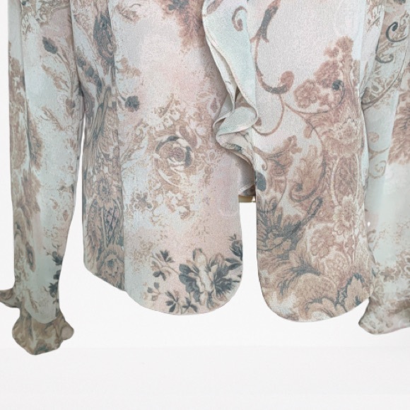 PENDELTON SHEER FLORAL RUFFLE BLOUSE 8 PET… - Picture 6 of 8